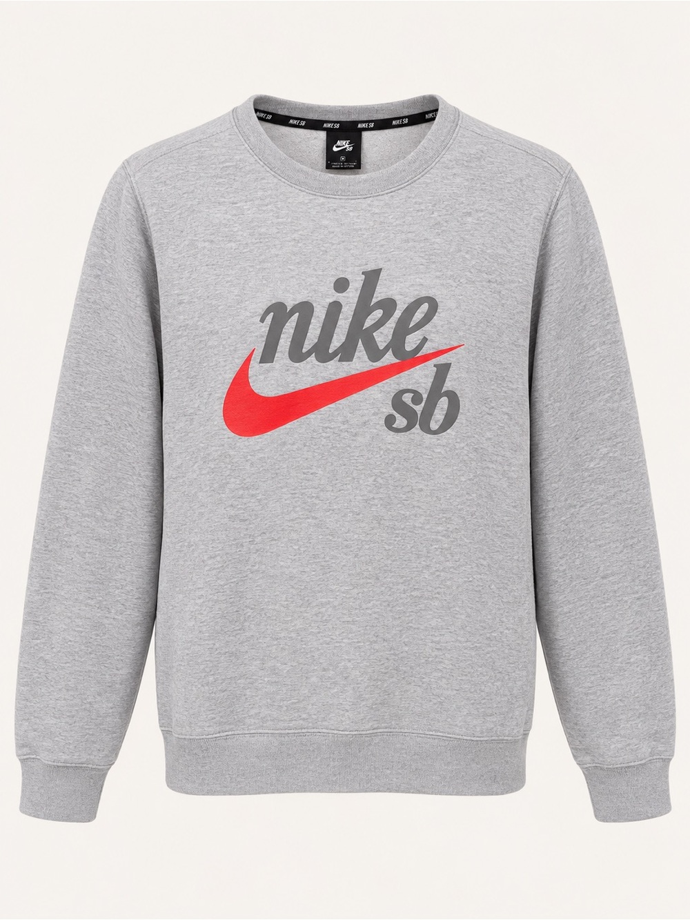 Nike SB Heather Grey Crew Sweatshirt with Red Swoosh